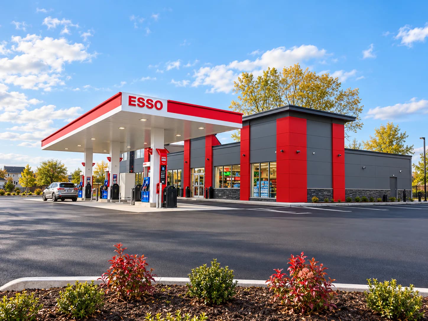 Esso service station in Niagara Falls with fuel canopy and convenience store